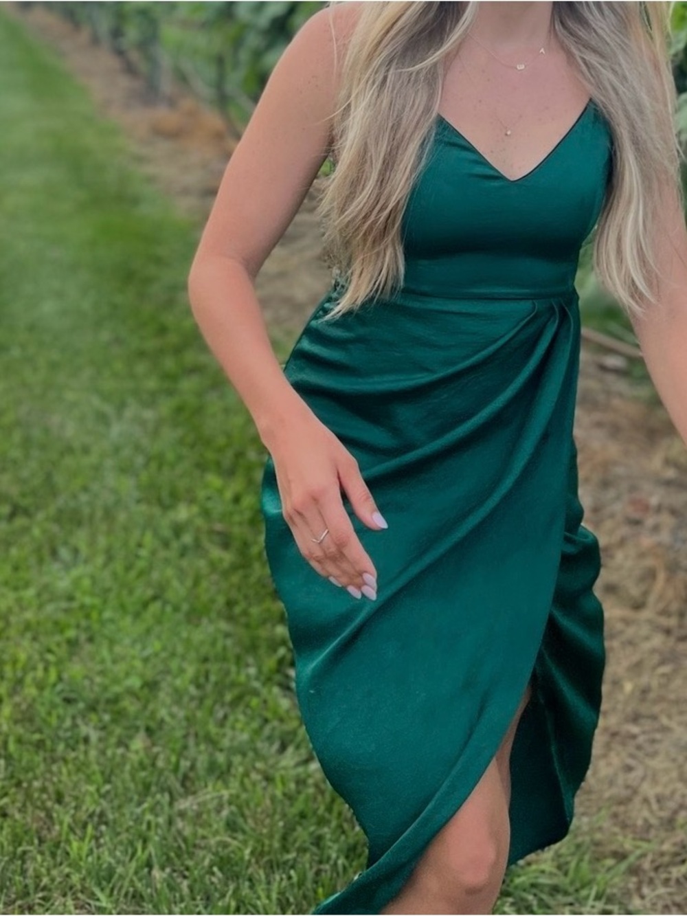 Express Sage Green Satin Slip Dress with V-Neck